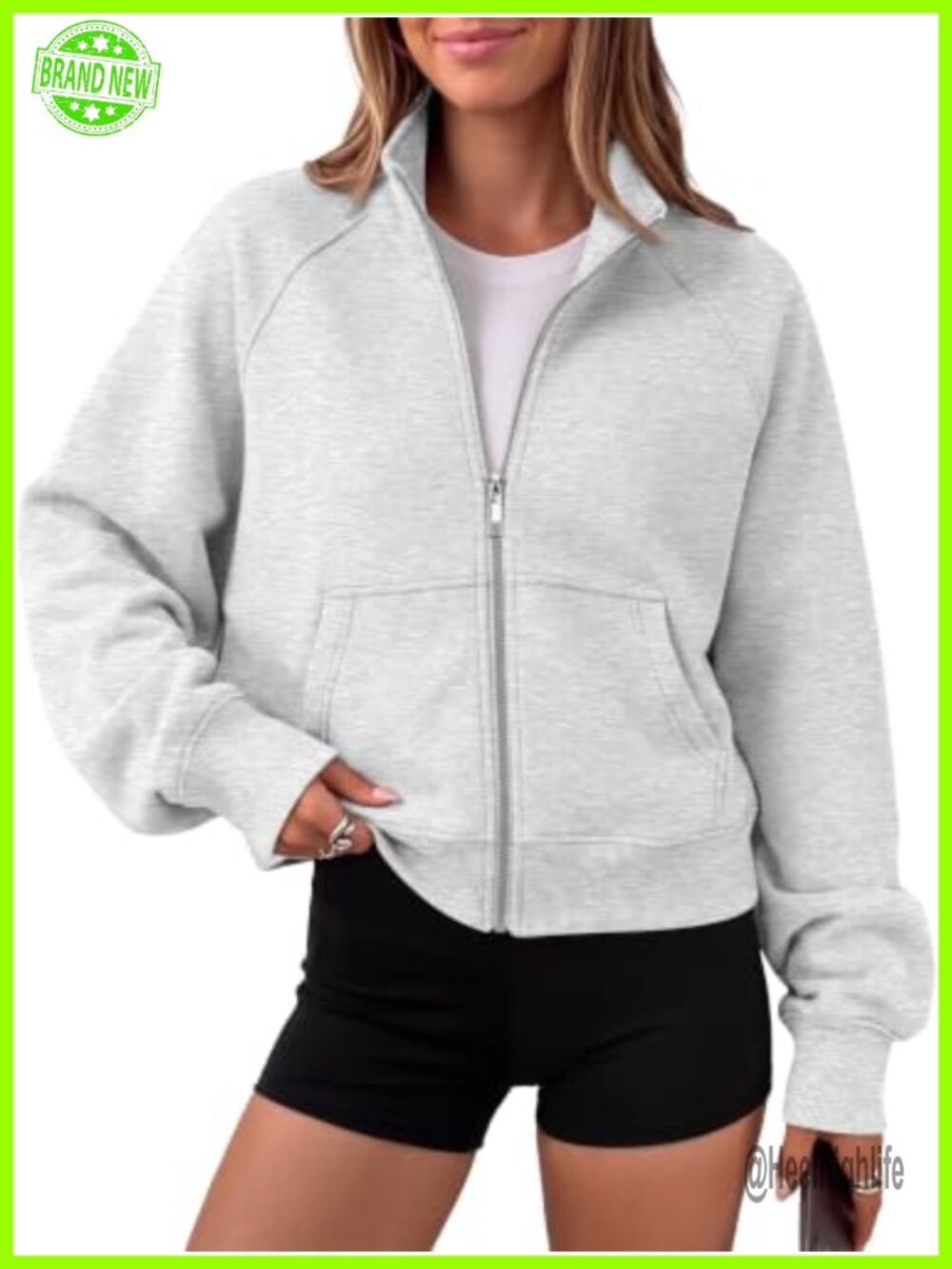 Fleece Zip Up Cropped Hoodie Mock Neck Sweatshirt Y2K Casual Layering